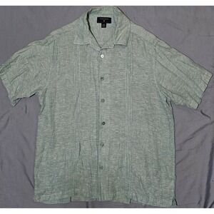 Saddlebred Shirt Mens Large Green Linen Blend Short Sleeve‎ Casual Button Up Top